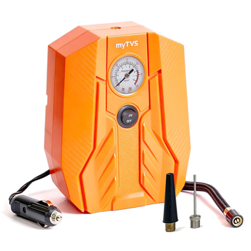 myTVS air Champ Portable Tyre Inflator for Car, Bike, Cycle with 100 PSI Pressure | 12V DC | Analog Air Pump for Car tyre with LED Torch & Long Cord