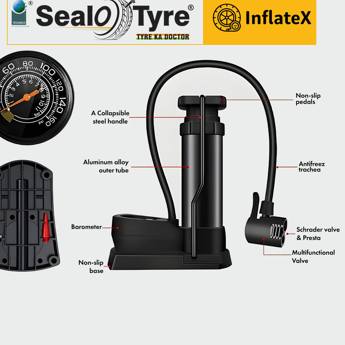 InflateX Bike Tyre Inflator – Foot Pump