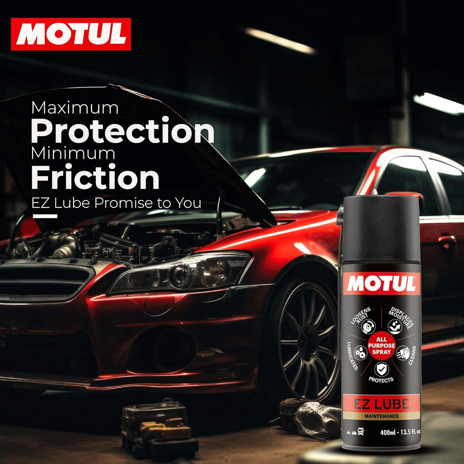 MOTUL EZ Lube, Multi-Purpose Spray Cleaner, Ideal for Home, Car & Bike EZ LUBE MAINTENANCE Chain Oil (400 ml, Pack of 1)