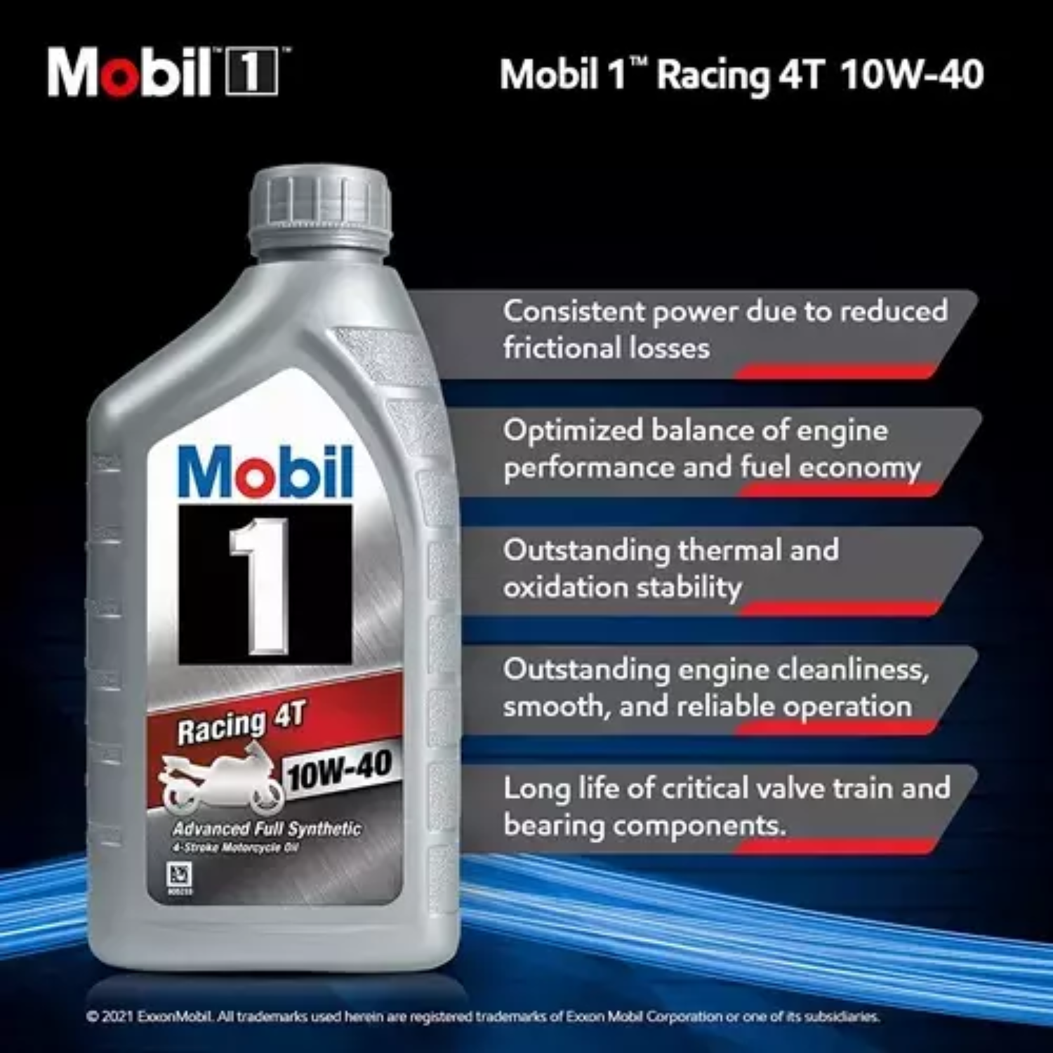 Mobil 1 Racing 4T 10W-40 Motorcycle Oil 1 Litre
