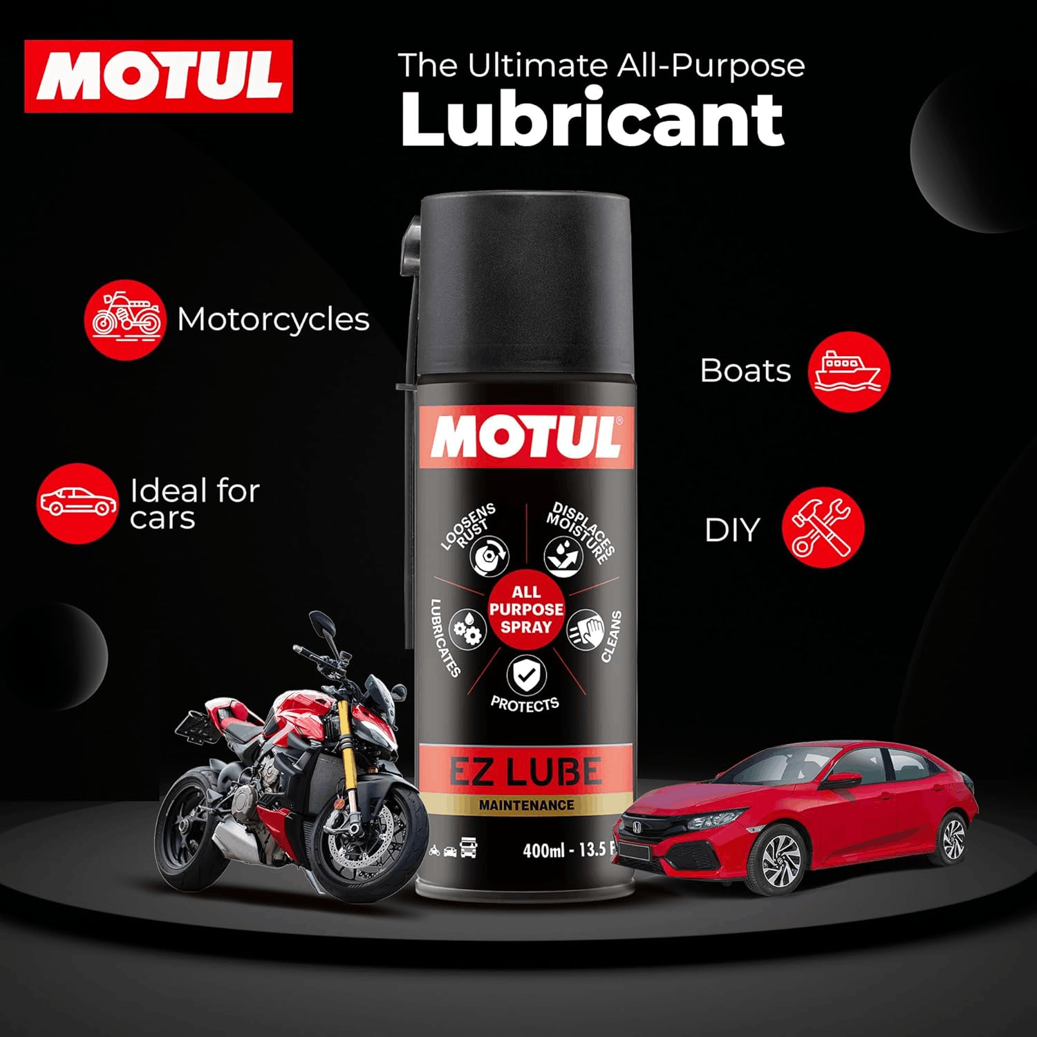 MOTUL EZ Lube, Multi-Purpose Spray Cleaner, Ideal for Home, Car & Bike EZ LUBE MAINTENANCE Chain Oil (400 ml, Pack of 1)