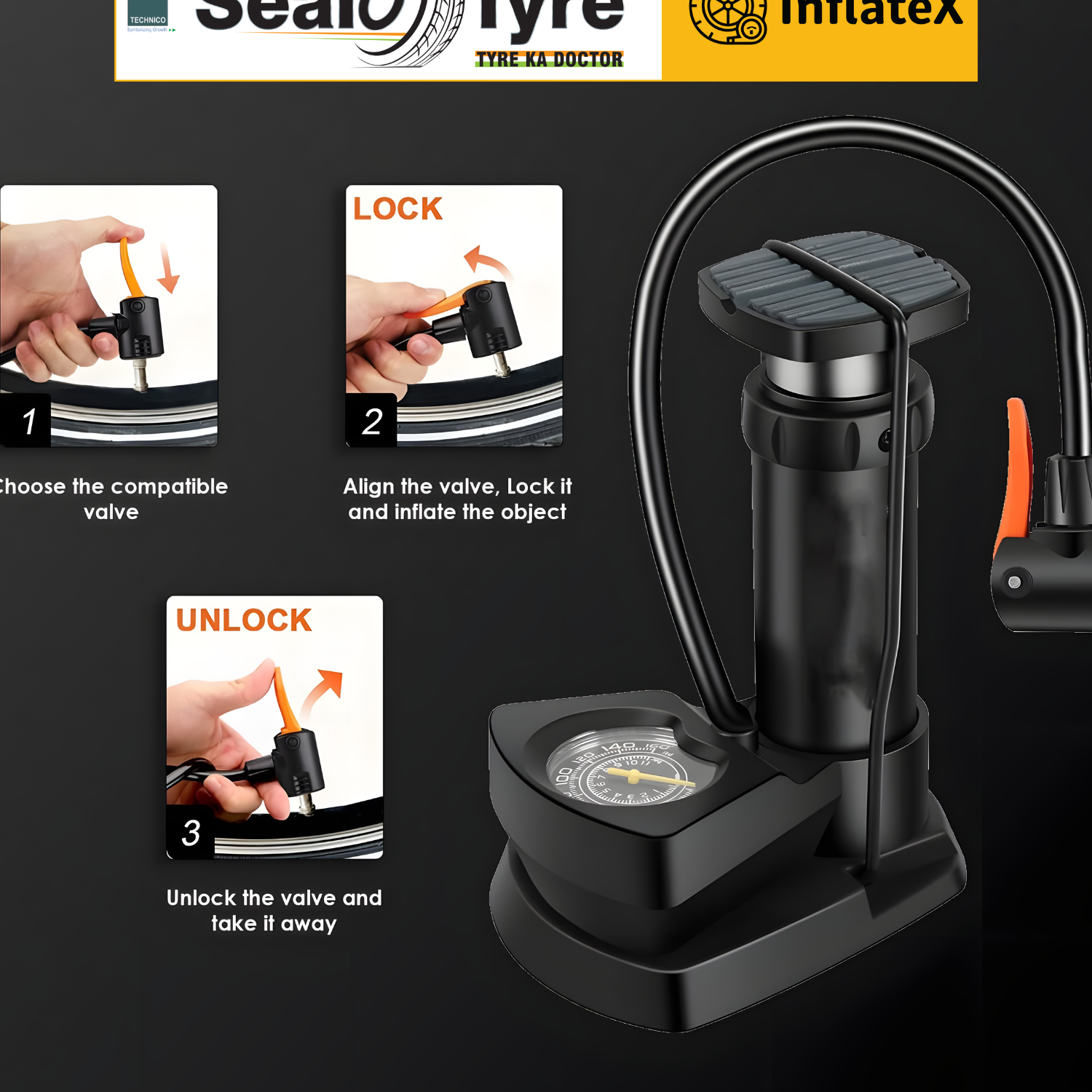 InflateX Bike Tyre Inflator – Foot Pump