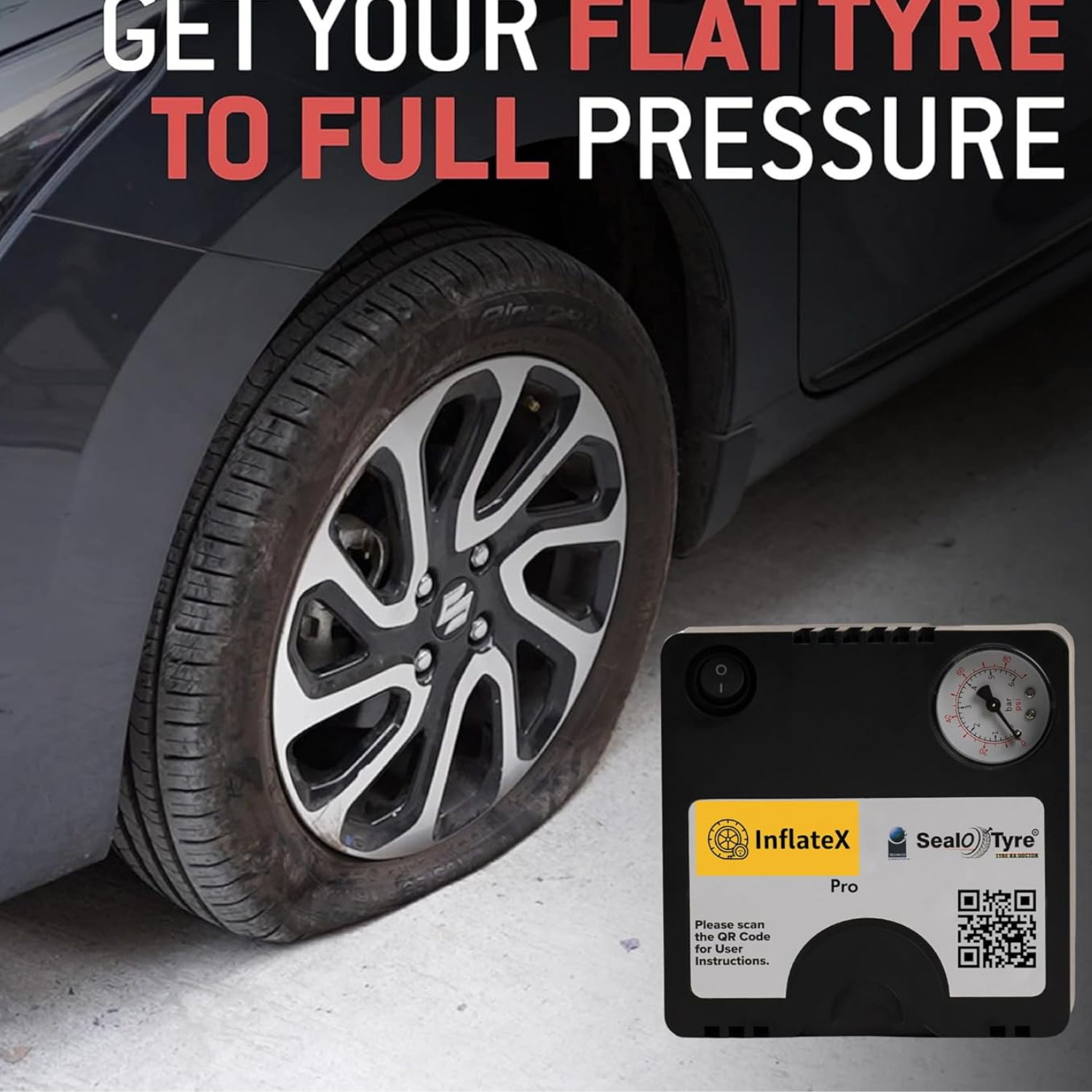 Sealotyre Car Tyre Inflator, 100PSI Electric Car Air Pump, 12V DC Portable Air Compressor, Fast Inflation Speed air inflator for car | 10 Amp